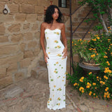 Women's Clothing 2024 New Folded Floral Dress High-Waisted Dress Print Chest Skirt DJPT