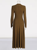Famous Style Dress 2025 Summer New Round Collar Knitted Waist Solid Color Dress Woman