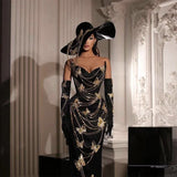 Body Golden Butterfly A Diamond Chain Dress Sexy Breast Repair Velvet Party Dress