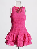 Summer Holiday Wind New U-Shaped Tie Design Super Short Lotus Edge Dress Woman