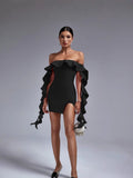 Sexy Shoulder Lotus Leaf Side With Chest Banded Dress Party Party Party Dress
