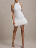 Women's New Sexy Sleeveless Body Shiny Plush Dress Dress Dress Glie 8105 HZ0628