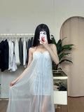 High-End Fluttering Ribbon Wiggle Mesh Patched Tset Dress Women's Holiday Birthday Party Evening Dress
