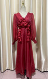 Spring And Autumn V-Neck Lantern Sleeve With Three-Dimensional Flower Design Dress