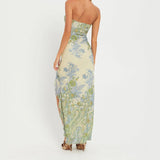New Holiday Style Printed Floral Dress Open Long Dress Hot Girl Breast Skirt HZ0628