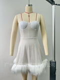 Autumn Women's Dress Party Sexy Wrapped Breasts Sling Skirt Feathers