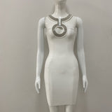 New Fashion Set Hollow Ring Bandid Tight Women's Party Sleeveless Dress