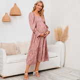 2025 New Spring Pregnant Woman Chiffon Dress Small Broken Floral Dress Maternity