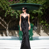Autumn 2025 New Long Dress Fashion Temperament Beautiful Flowers With Ribbon Ribbon Dress Dress Dress Woman DJPT