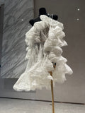Pure Luster Breeze Through The Mesh Long Sleeve Shoulder High-Level Sense Early Spring New Unique White Ocean Dress