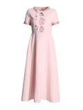 2025 New High-End Heavy Industry Nail Diamond Dress High Waist Round Bow Dress Woman