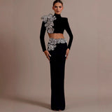 Flower Diamond Set Dress Banquet Femininity Fashion Elegant High-End Felt Banding Evening Dress