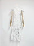 Lace Dress Women's Summer 2025 Three-Dimensional Flowers Short Sleeves To Show Thin Temperament Rose Red Dress Dress