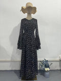 2024 New Chiffon Printing Lotus Leaf Sleeve Temperament Long Splicing Irregular Dress