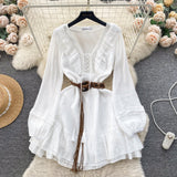 A line V Neckline Long Sleeves White Holiday Dresses Women's Dress SD1290