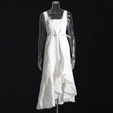 Holiday Dress 2025 New Square Collar Sleeveless Lace Design Mid-Rise Irregular Dress Woman
