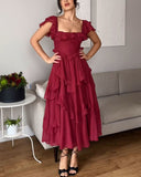 Dress Holiday Dress Lace Side Hollow Cake Dress Lotus Leaf Folding Long Dress