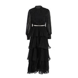 Lotus Leaf-Side Dress Spring 2025 New Temperament Elegant Embroidered Design Belt Long-Sleeved Dress
