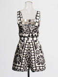 Casual Wind 2025 New Printed Sleeveless Button Tie With Short Broad Leg Jumpsuit Woman
