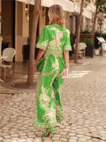 2024 New Fashion Women's Printed Jumpsuit V-Neck Short-Sleeved Woman