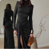 And Winter Fashion Sexy High Open Fork Strap Bag Hip Dress New Hottie High-Collar Dress