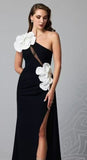 New Slant Shoulder Three-Dimensional Flower Evening Dress Sexy Elegant Party Party Tender Women's Dress