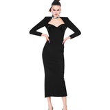 2024 New Sexy V-Neck Long-Sleeved Diamond Elastic Bandatry Party Party In The Long Dress