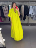 Summer New Fashion Collar Solid Color Comfortable Long-Sleeved Loose Dress