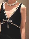 Black Heavy Industry Bows Order Diamond Spicy Sling Dress Autumn 2024 Short Shoulder Jacket