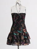 Holiday Wind 2025 Summer New Breast-Scaring Necked Neck Design Short-Height Bullet Short Dress