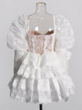 Version Of The Women's Group Wind 2025 Summer New Heavy Industry Bubble Sleeves Embroidered With Leaves Side Short Women's Dress