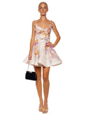 Retro [Singhua Land] Holiday Wind Sling Skirt Print Sexy 2025 Folded Dress New Female New