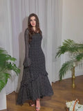2024 New Chiffon Spot Lotus Leaf Sleeve Temperament Long Splicing Irregular Dress