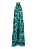 Printed Holiday Dress 2025 Summer Show Back New Hanging Neck Sleeveless Swing Leaves Side Dress Woman
