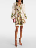 Famous Elegant Temperament Wind Dress 2025 Spring New V Collar Lantern Sleeve Print Single Buckle Skirt Woman