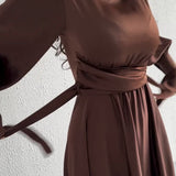 Long-Sleeved Lotus Leaf Cuffed Belt Waist-Repaired Penetted Joint Dress