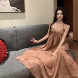 Beach Dress Chiffon Print Tie Stitched Squint Dress Hanging Neck Tie With Bareback Holiday Dress Woman