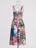 Beach Mid-Wind Dress 2025 New Suspension Fish Bones Stitched Mid-Rise Personality Graffiti Printed Dress Woman