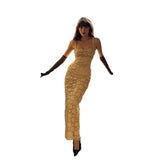 Gold Hollow French Temperament Sling Dress Small Body Fork Dress Two Sets
