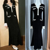 2024 Autumn And Winter Small Fragrant Wind Hit The Fish Tail Waist Dress Temperament High-End V-Neck Long Dress