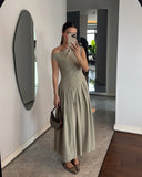 Women's Summer Round Neck Short Sleeve Splicing Irregular Pressure High-Waisted Skirt