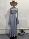 Summer New Fashion Temperament Breathable Waist-Watery Pure-Color Long-Sleeved Dress