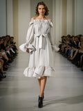 Pure Lust Style Princess Dress 2025 Summer New Word Shoulder Folding Tie Waist Dress Dress Woman