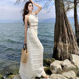 Dress Niche Design Hanging Neck Sling Sling Vest Holiday Wrinkled Half-Dress Suit