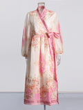 Literary And Art Vintage Dress 2025 Summer New V-Neck Print Lantern Sleeve High-Waisted Dress Woman