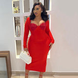 2024 New Sexy V-Neck Long-Sleeved Diamond Elastic Bandatry Party Party In The Long Dress