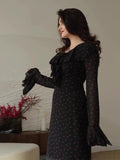 2024 New Chiffon-Print Lotus Leaf Sleeve Temperament Long V-Neck Long Dress