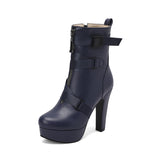 Belt Buckle Stumbling Side Zipper Short Boots Knight Boots Water Table Coarse Heels 40-50 Large Size Boots High Quality Shoes
