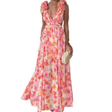 New Fashion Casual Home Sexy Printing Tie With Waist Folded Dress Woman