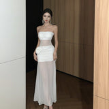 Holiday Style Sexy Perspective Mesh Yarn Flowers With Breasts Women Design Sense Of Body Quality Dress
